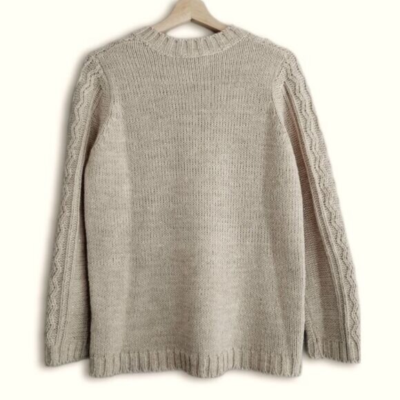 JOE FRESH | Cable Knit Subtle Sparkle Crewneck Pullover Sweater Top Cream Sz M - Picture 7 of 12